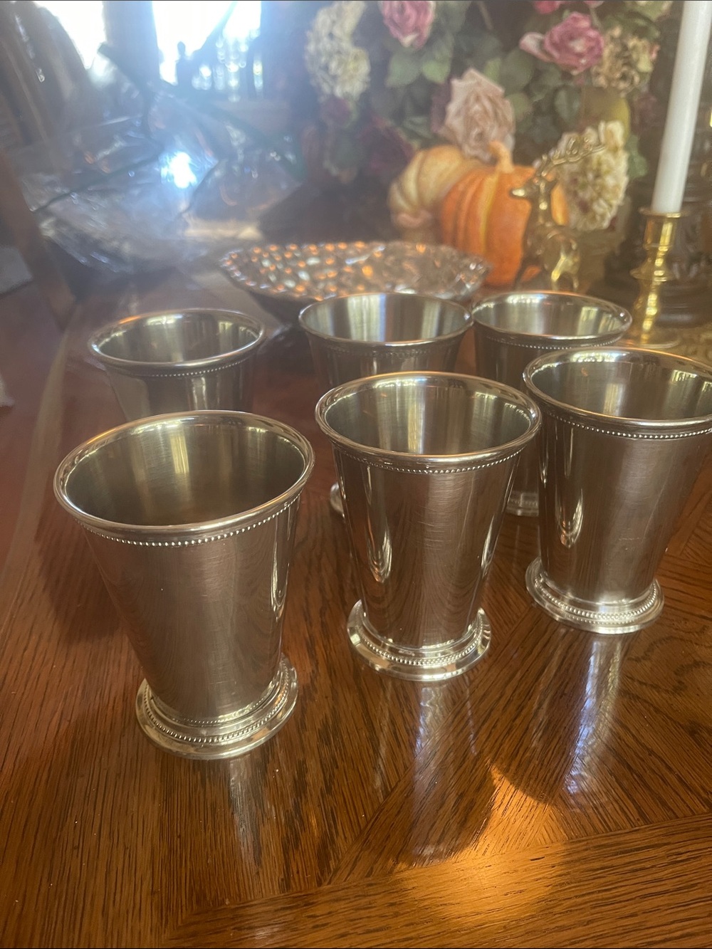 Two's Company Silver-Tone Beaded Rim Metal Cups - Set of 6